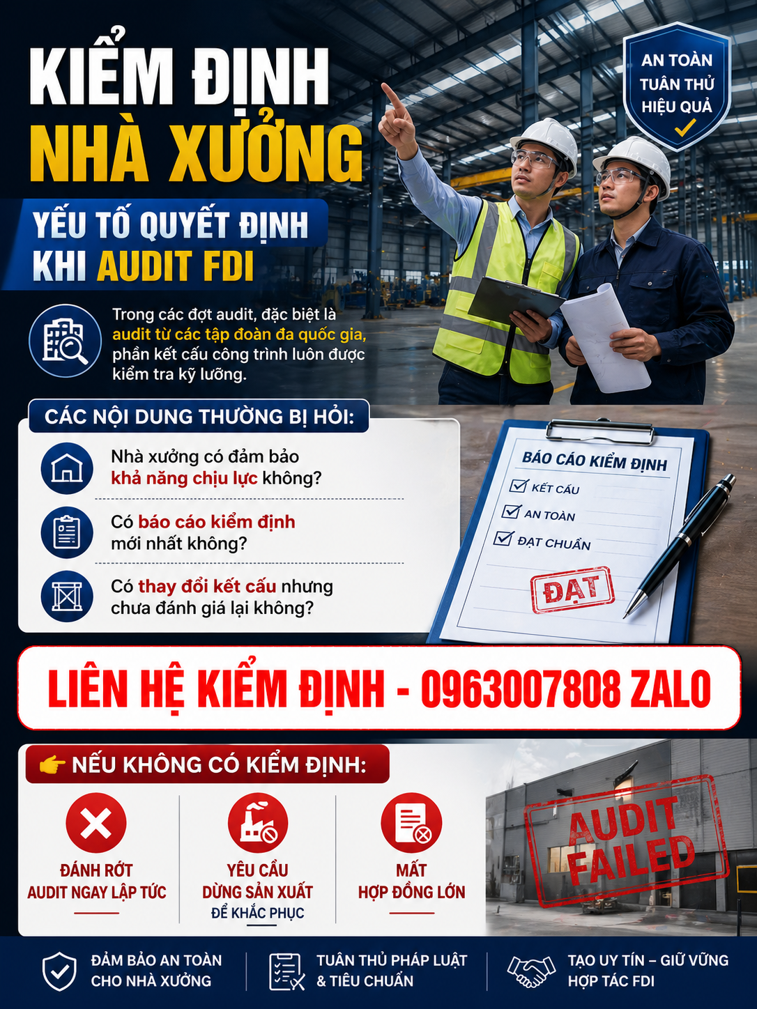 Kiểm định nhà xưởng phục vụ audit FDI – đánh giá khả năng chịu lực và hồ sơ kiểm định công trình