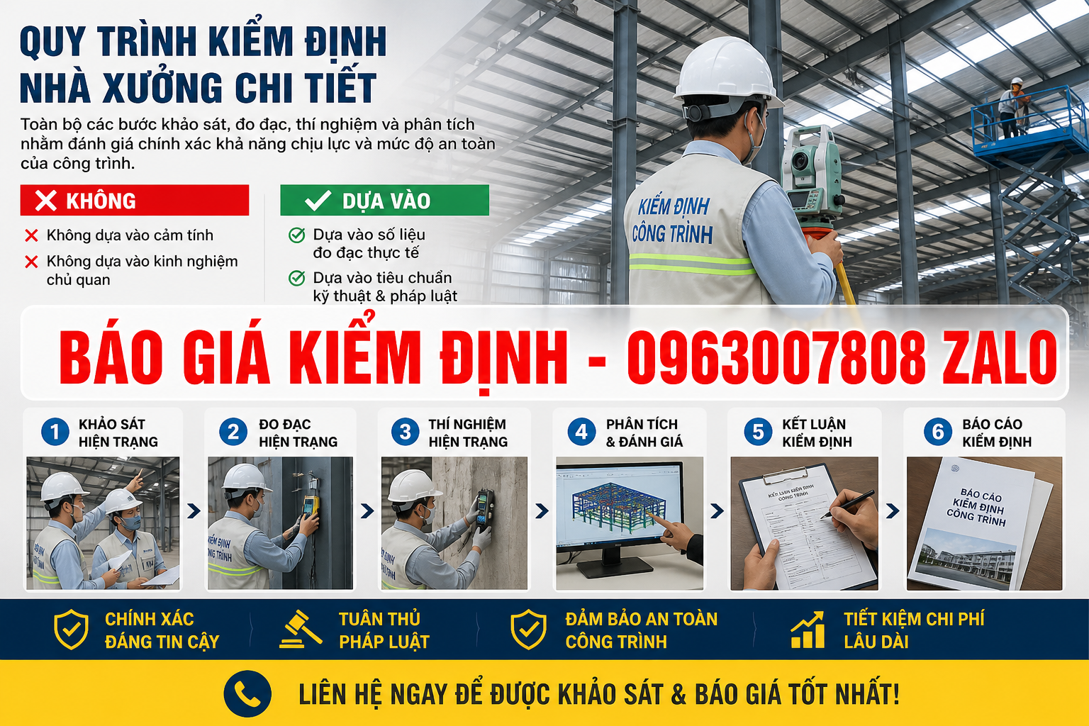 quy trình kiểm định nhà xưởng chi tiết các bước khảo sát đo đạc thí nghiệm phân tích công trình
