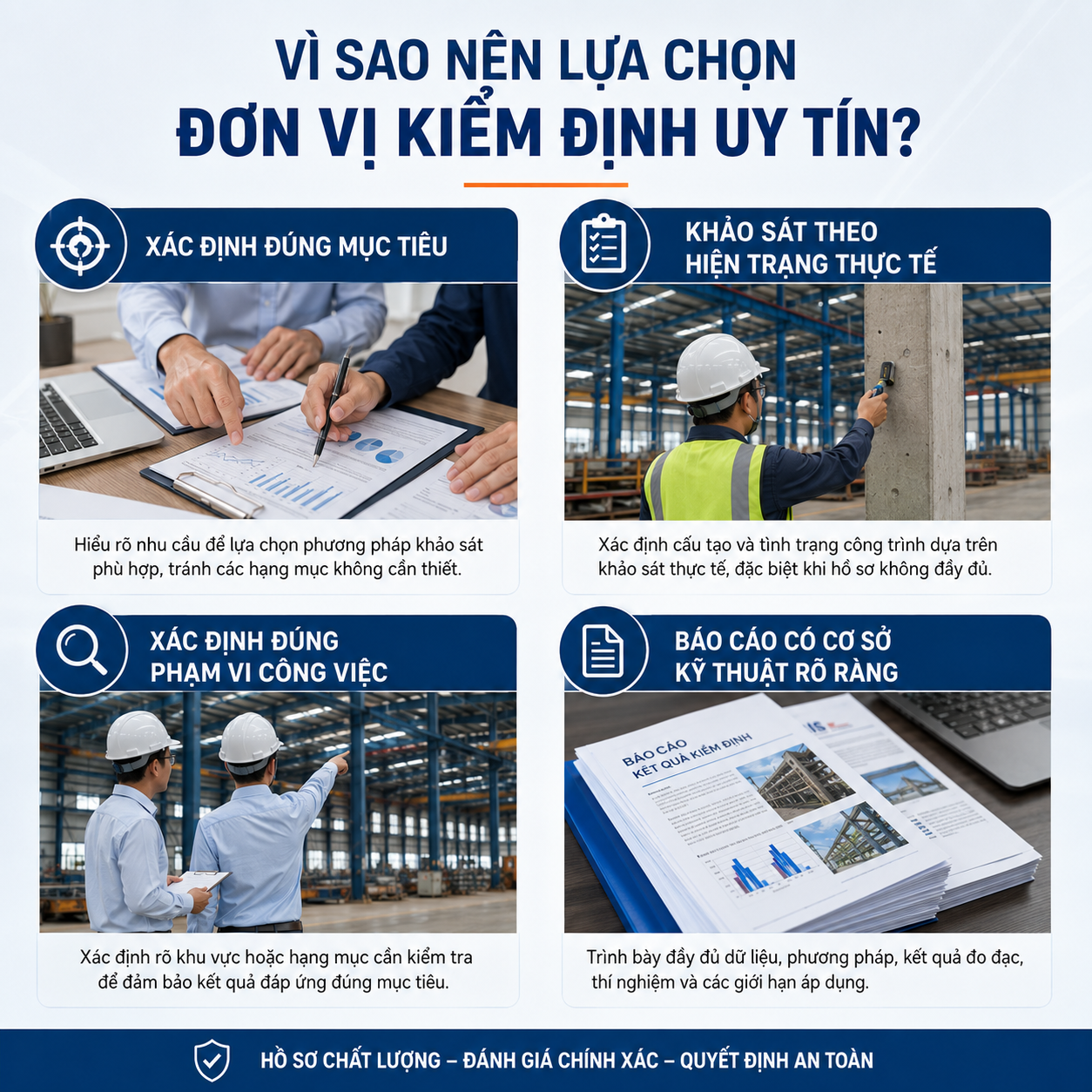 Vì sao nên lựa chọn đơn vị cung cấp dịch vụ kiểm định chất lượng nhà máy uy tín?