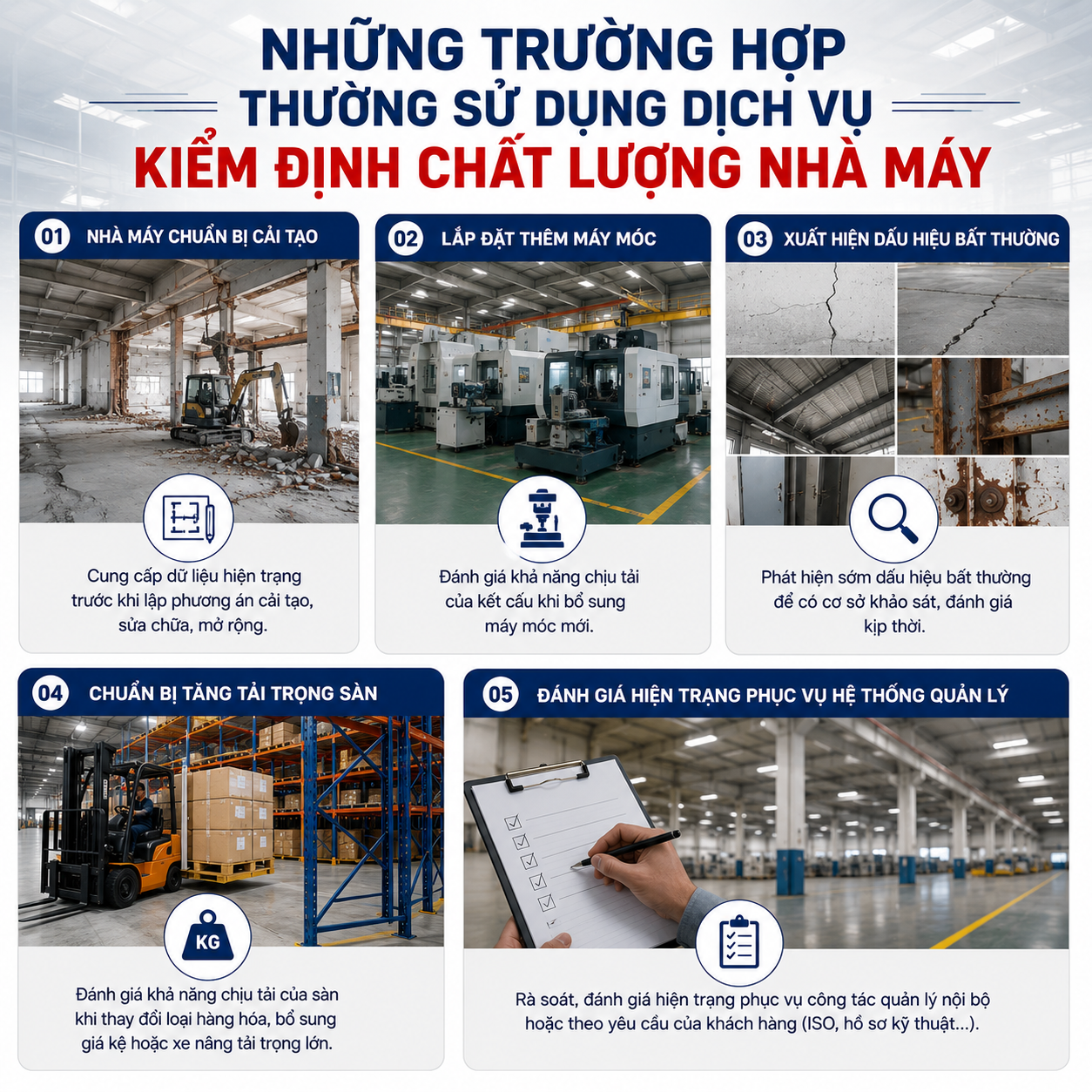 Những trường hợp thường sử dụng dịch vụ kiểm định chất lượng nhà máy