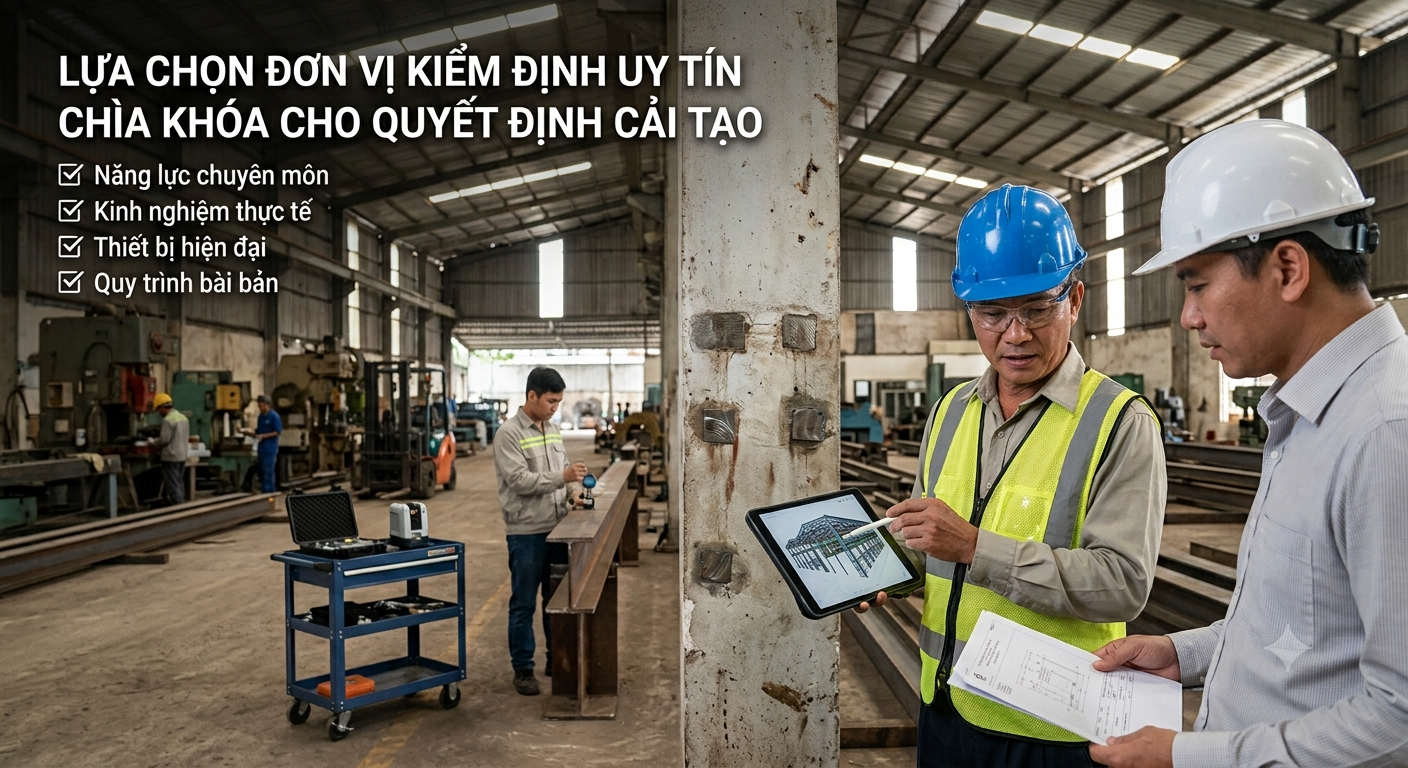 Đội ngũ kỹ sư kiểm định nhà xưởng khảo sát hiện trạng công trình công nghiệp