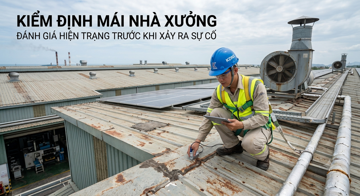 Kỹ sư kiểm định mái nhà xưởng đánh giá hiện trạng kết cấu mái thép công nghiệp