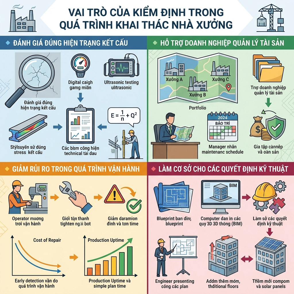 Kiểm định công trình nhà xưởng đánh giá hiện trạng kết cấu và khả năng chịu lực