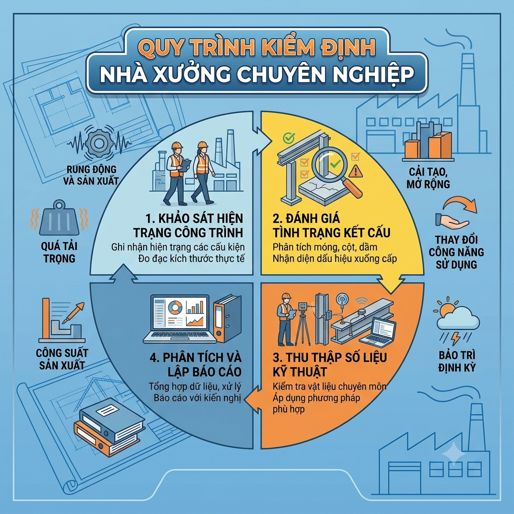 Công ty kiểm định nhà xưởng khảo sát và đánh giá hiện trạng kết cấu công trình