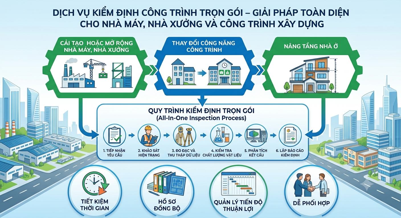 Dịch vụ kiểm định công trình trọn gói cho nhà xưởng, nhà máy và nhà phố