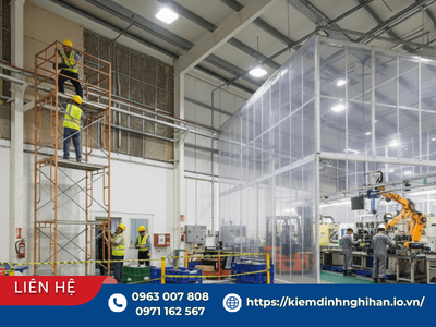 Đội ngũ kỹ sư đang thực hiện quy trình khảo sát hiện trạng nhà xưởng trước khi cải tạo để đánh giá kết cấu.